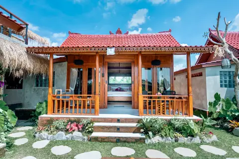 Joglo Hati: Arak, the first wooden house, with its veranda
