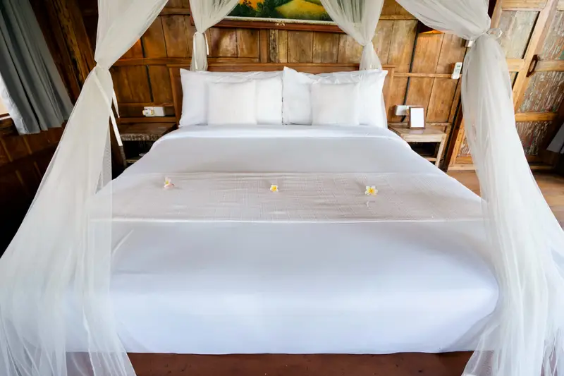 Rumah Richard: four-poster bed in the first cottage